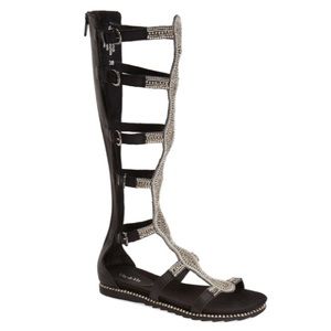 Black and silver gladiator sandals
